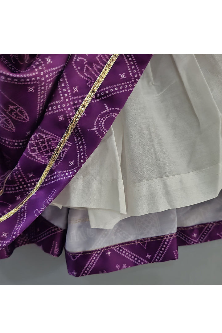 Purple Bandhani Printed Frill Top With Lehenga Set