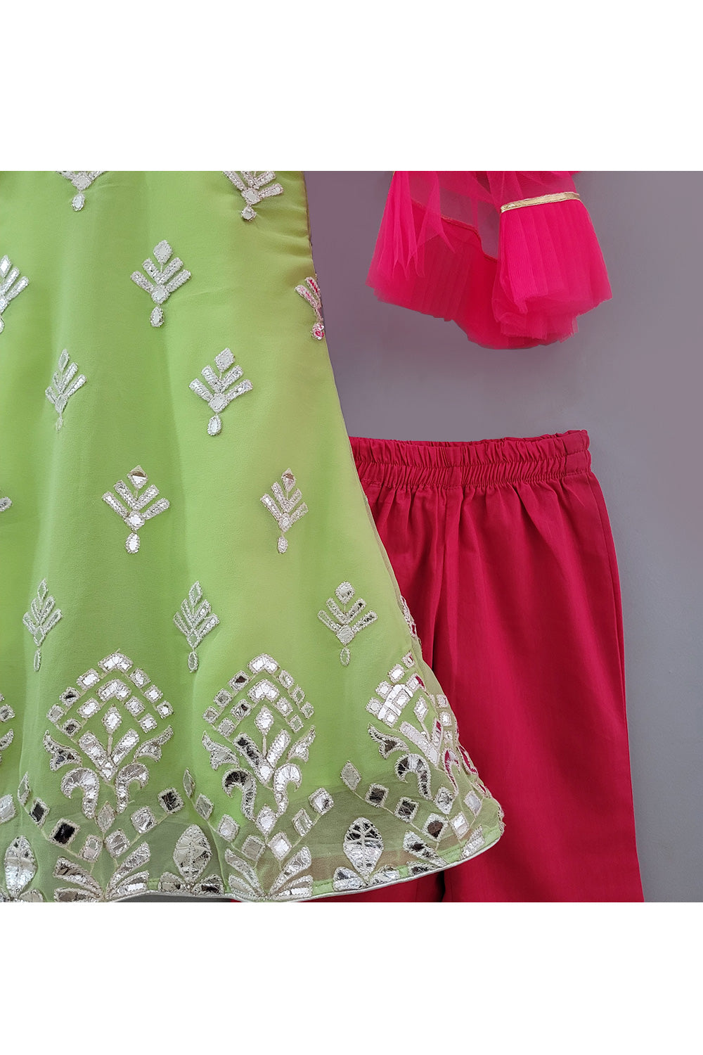 Pastel Green Sequins Embroidered Kurta With Palazzo Set