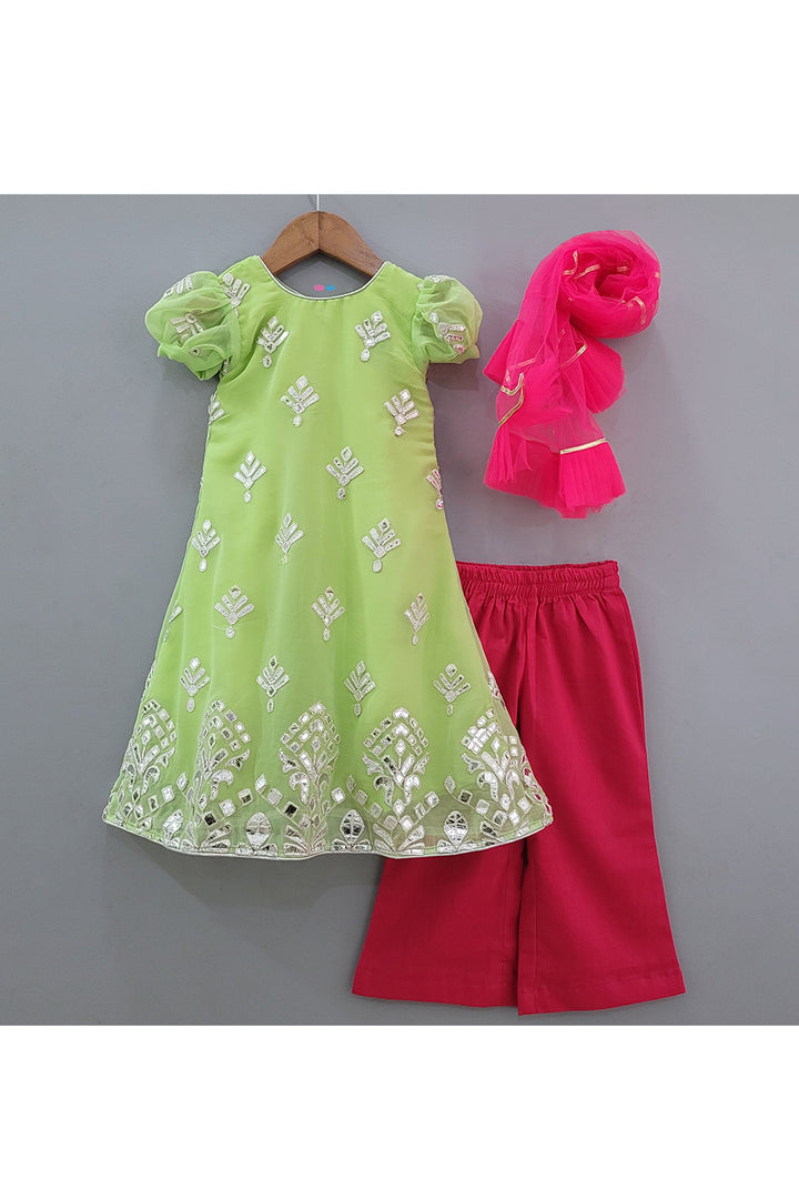 Pastel Green Sequins Embroidered Kurta With Palazzo Set