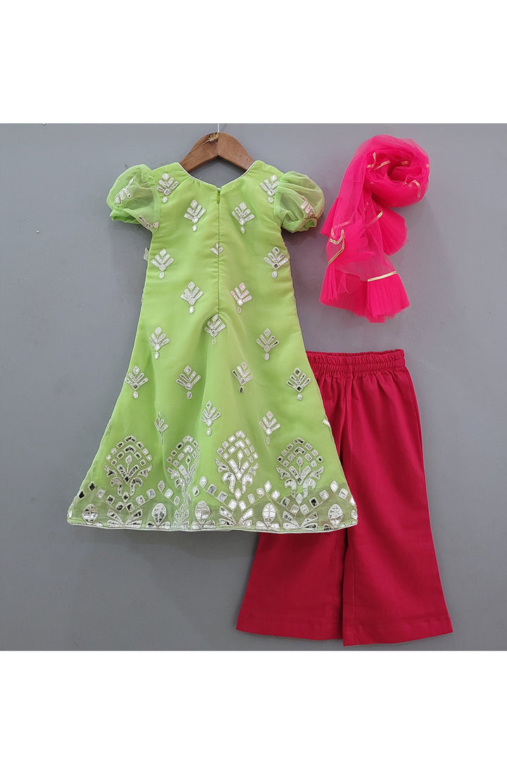 Pastel Green Sequins Embroidered Kurta With Palazzo Set