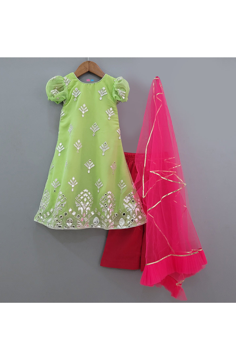 Pastel Green Sequins Embroidered Kurta With Palazzo Set