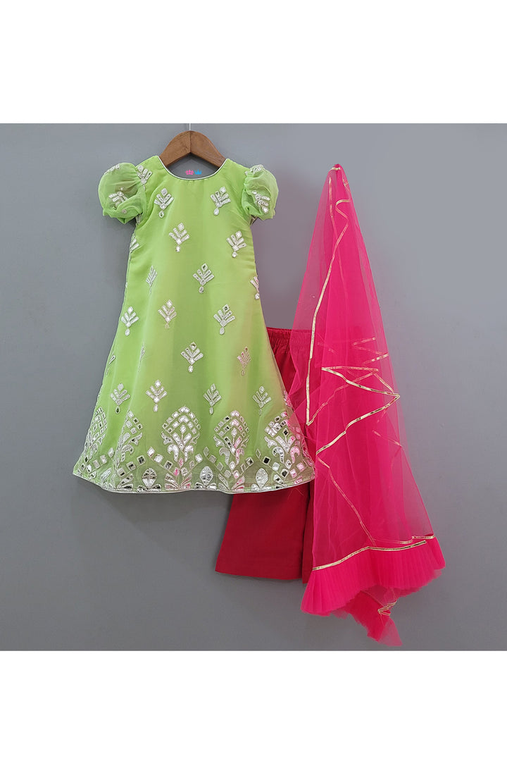 Pastel Green Sequins Embroidered Kurta With Palazzo Set