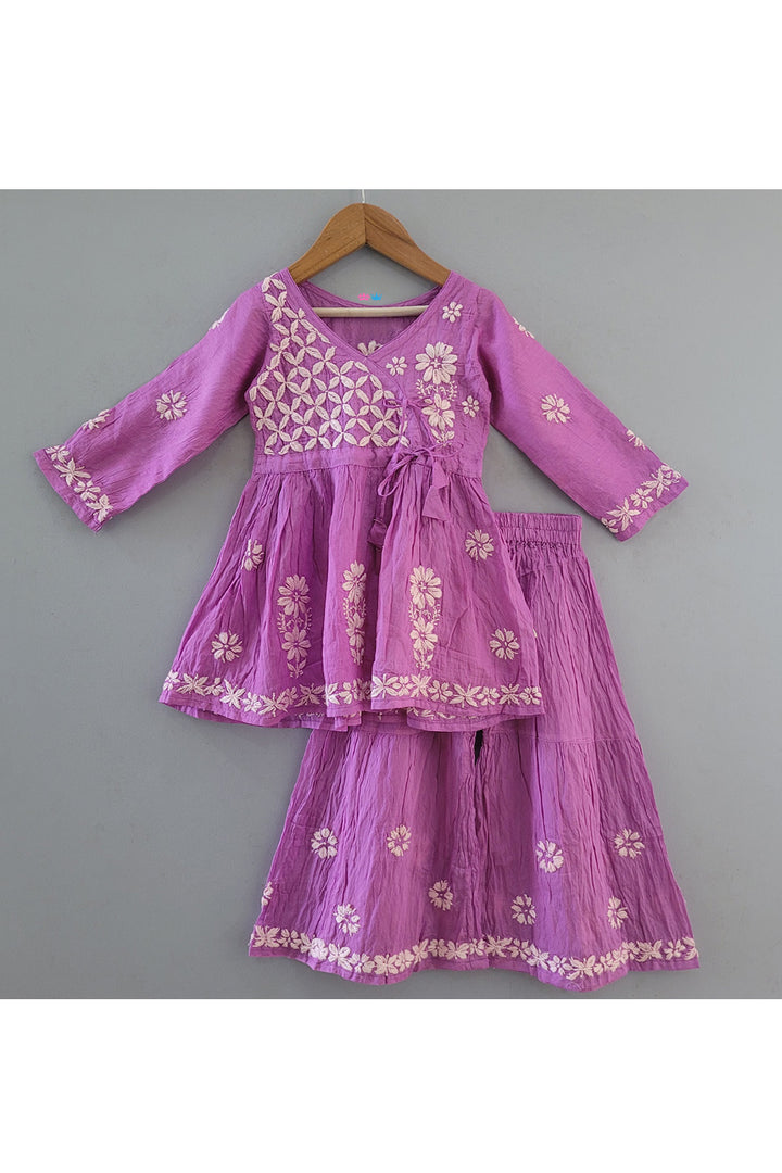 Hand Embroidered Angrakha Style Kurta With Sharara Set