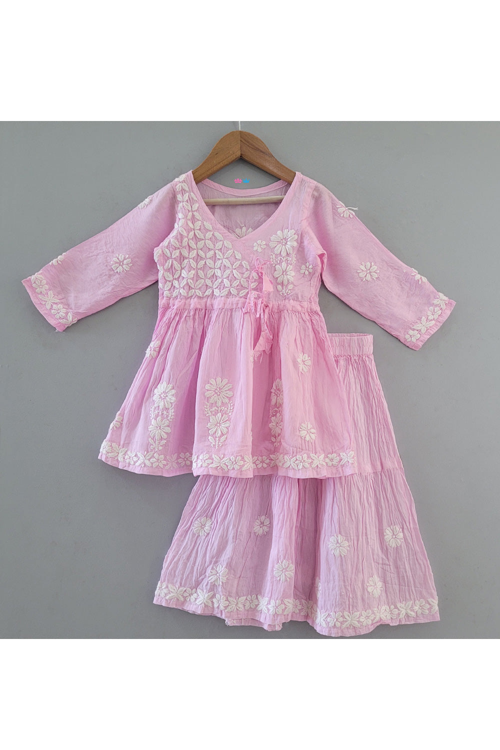 Hand Embroidered Angrakha Style Kurta With Sharara Set