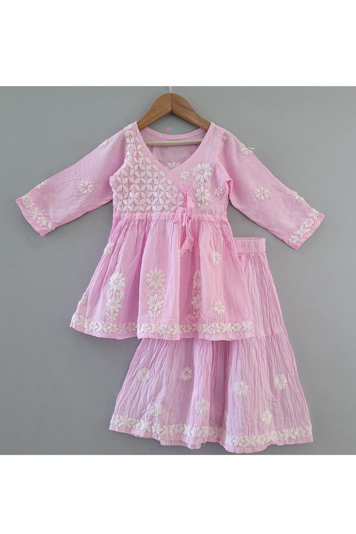 Hand Embroidered Angrakha Style Kurta With Sharara Set