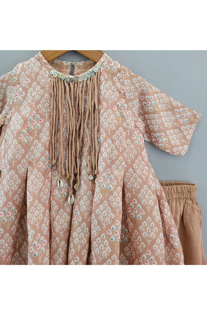 Beige Printed Peplum Style Kurta With Salwar Set