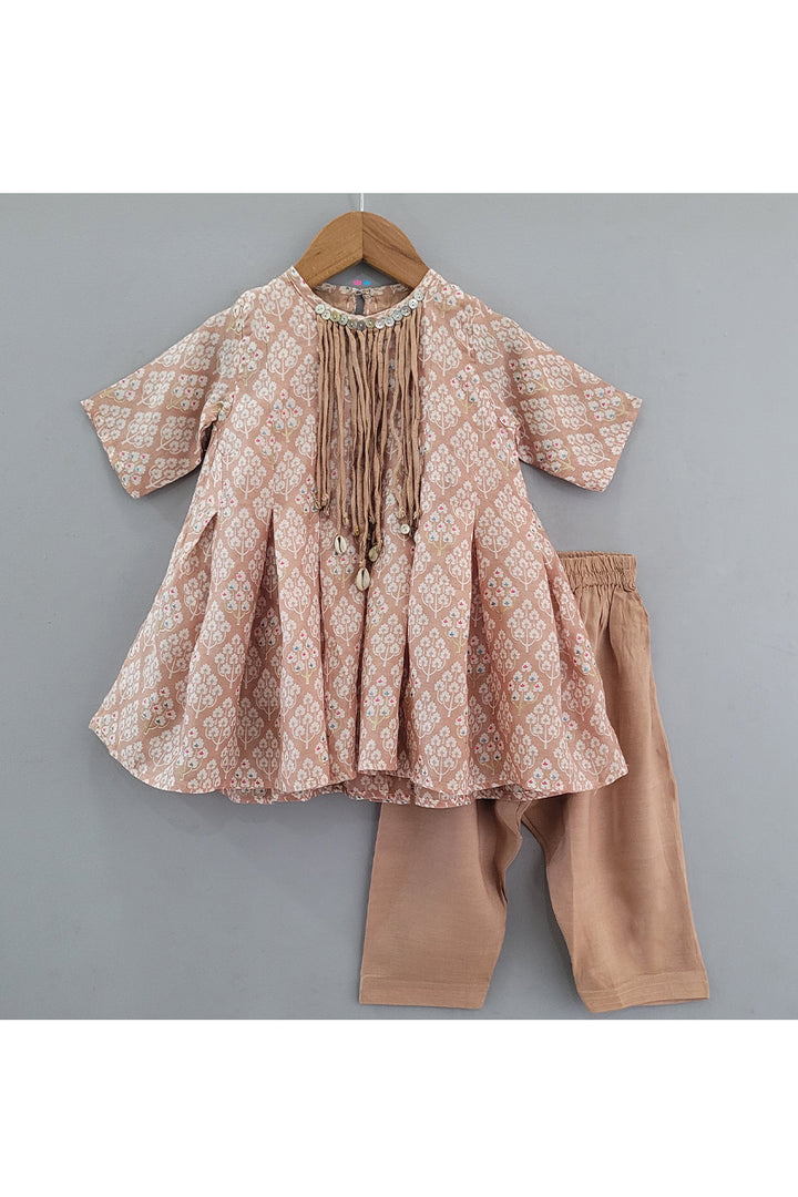 Beige Printed Peplum Style Kurta With Salwar Set