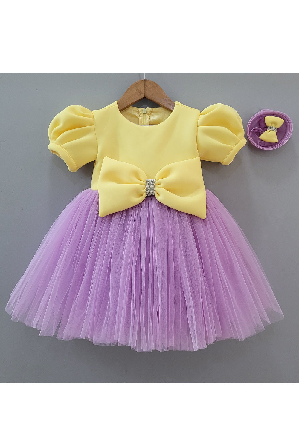 Yellow And Lavender Bow Detailing Dress