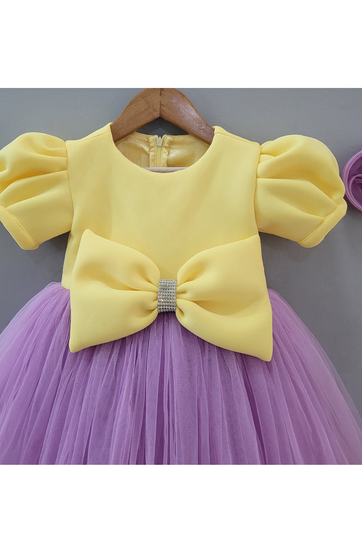 Yellow And Lavender Bow Detailing Dress