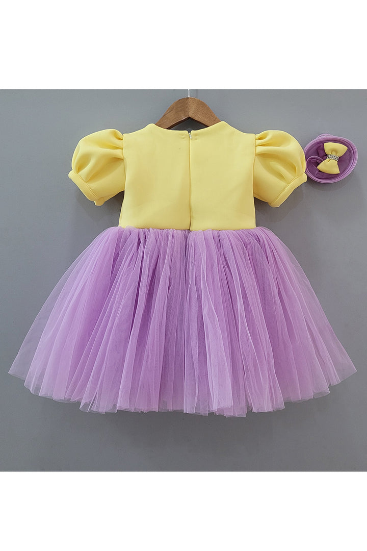 Yellow And Lavender Bow Detailing Dress