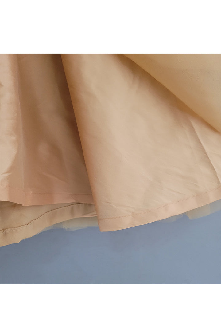 Beige Pearl Detailing Bow Net Gown