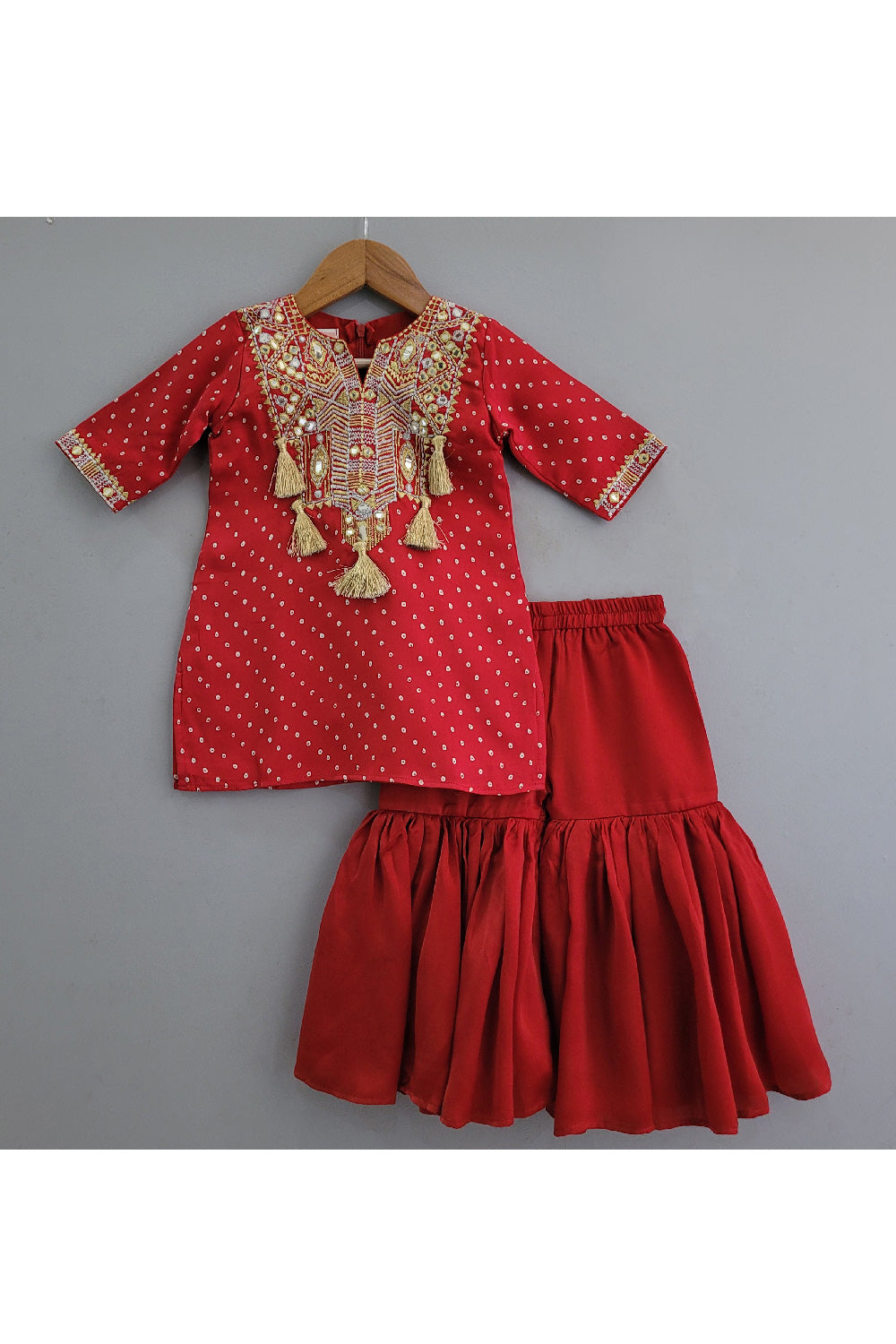 Maroon Embroidered Chanderi Kurta With Sharara Set