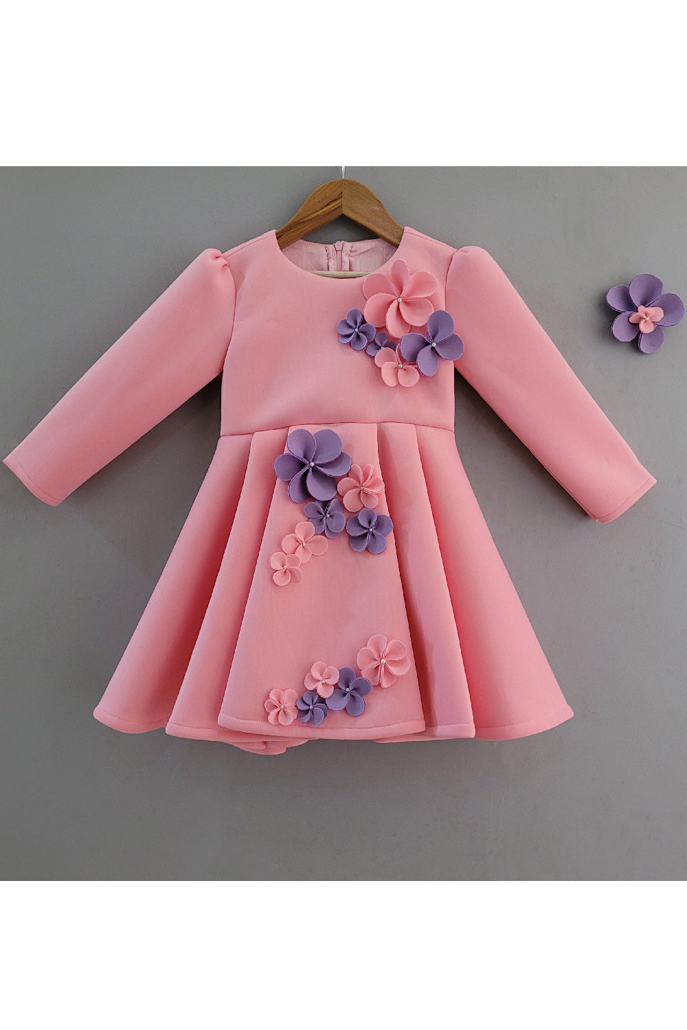 Pink And Blue Flower Detailing Neoprene Dress