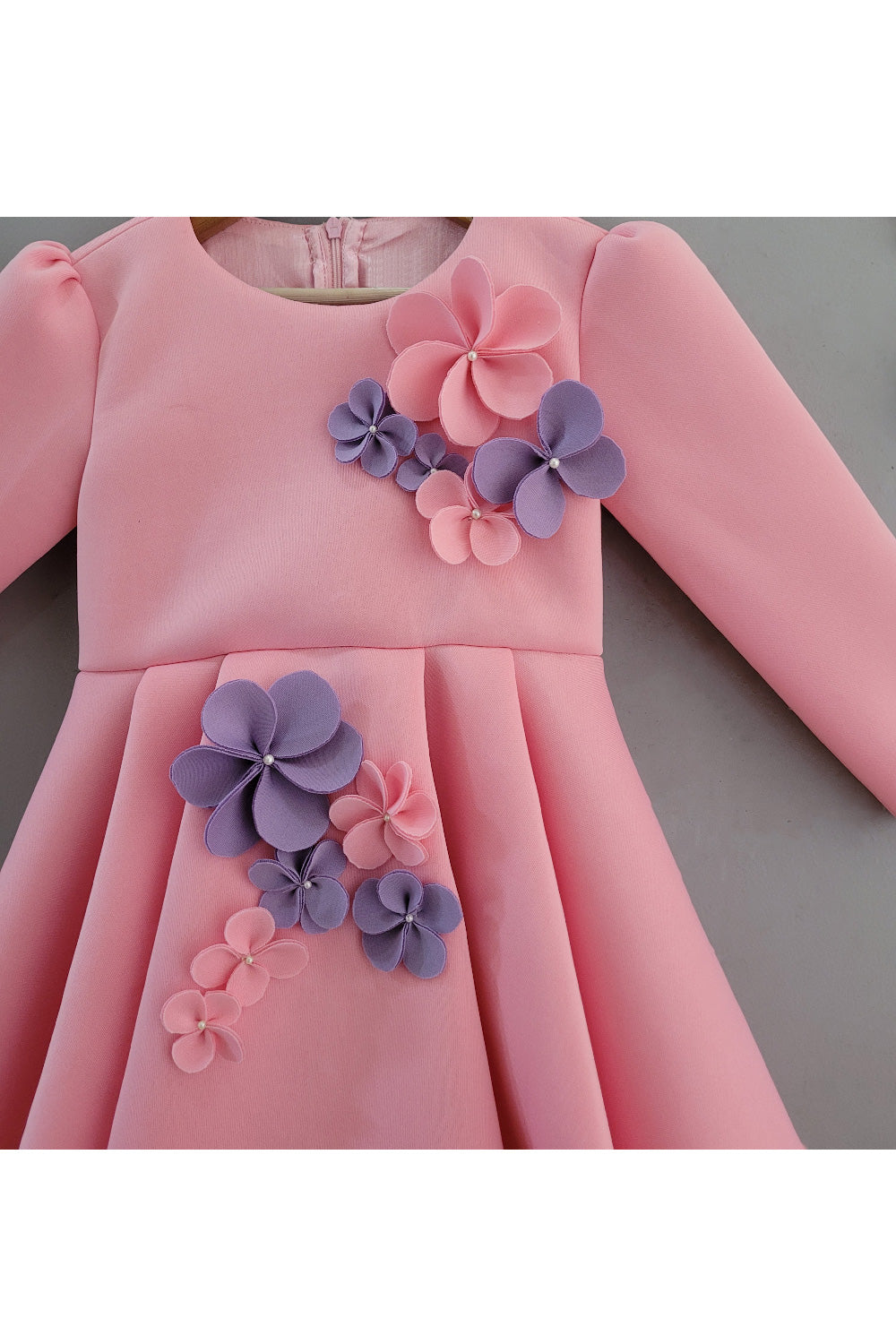 Pink And Blue Flower Detailing Neoprene Dress