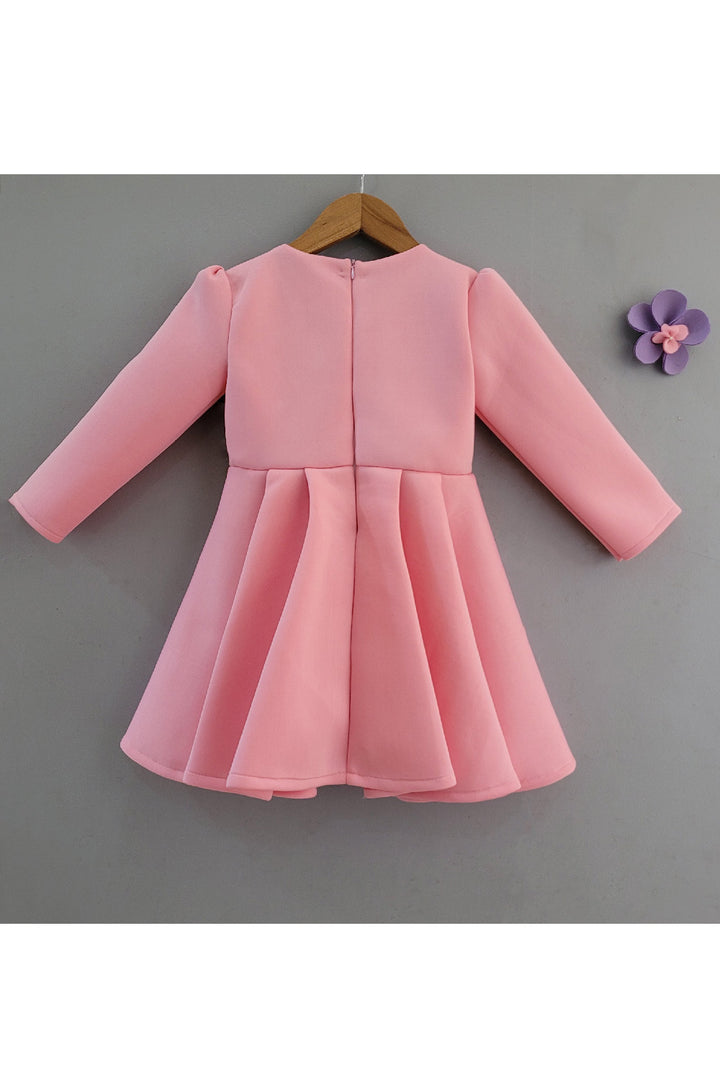 Pink And Blue Flower Detailing Neoprene Dress
