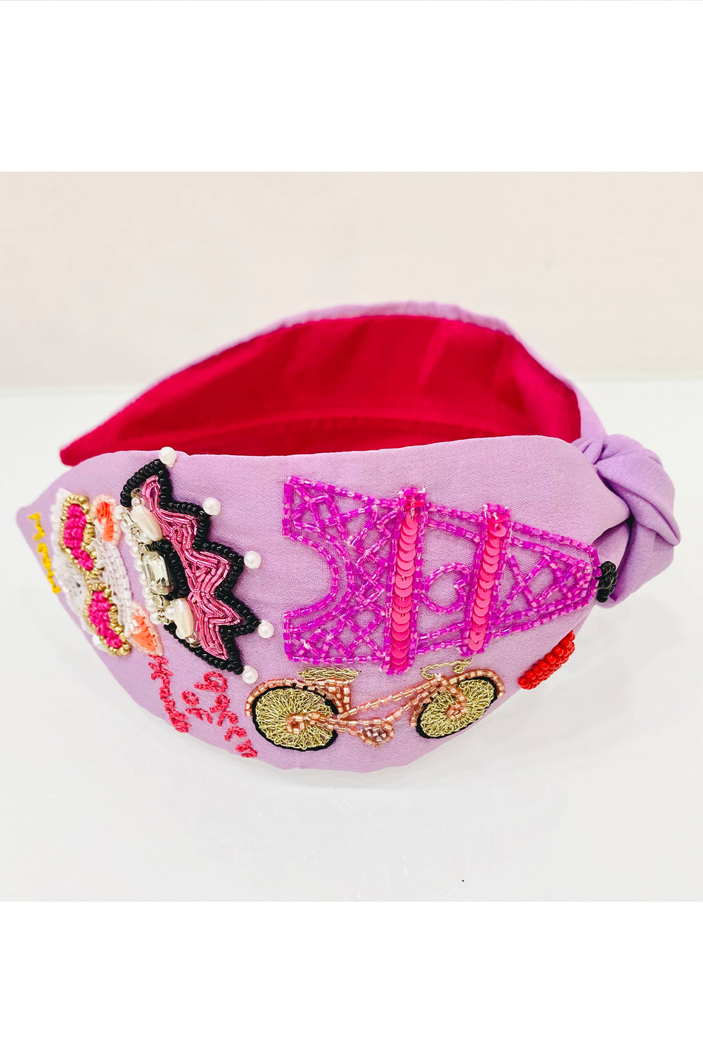 Purple Queen Of Heart Beads Embroidered Pure Crepe Hairband