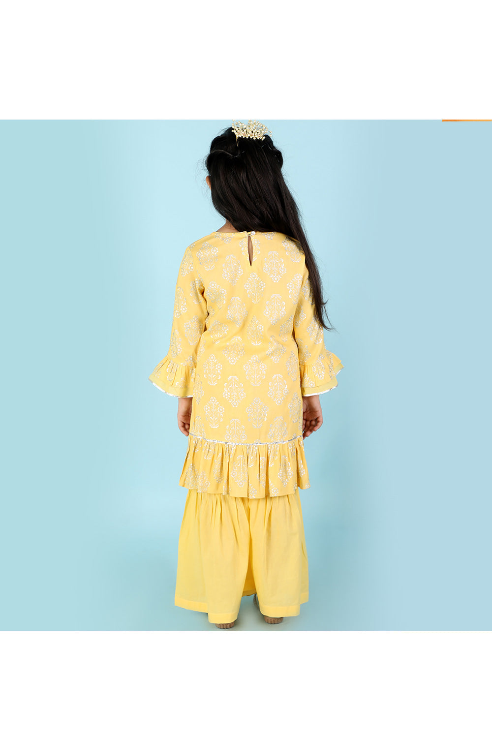 Yellow Floral Printed Kurta With Sharara Set