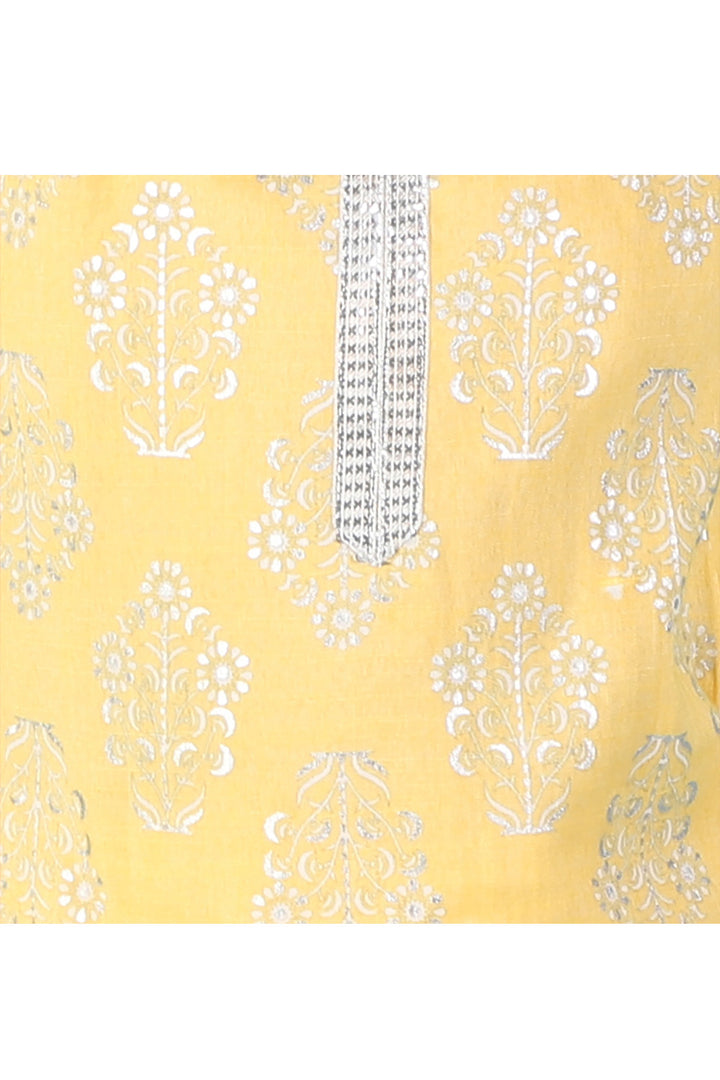 Yellow Floral Printed Kurta With Sharara Set