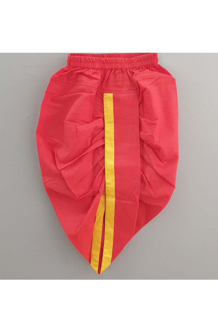 Off white scooter embroidered motif kurta and red dhoti