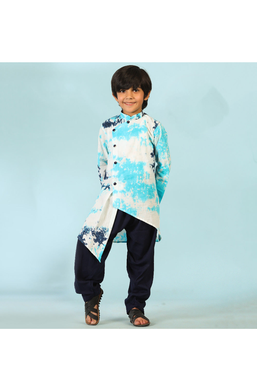 Multicolor Tie And Dye Asymmetrical Kurta With Salwar Set