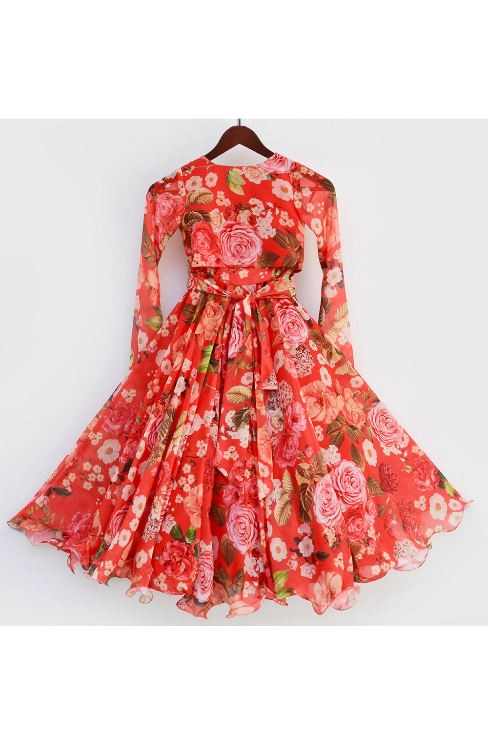 Red Floral Printed Criss Cross Choli With Lehenga Set