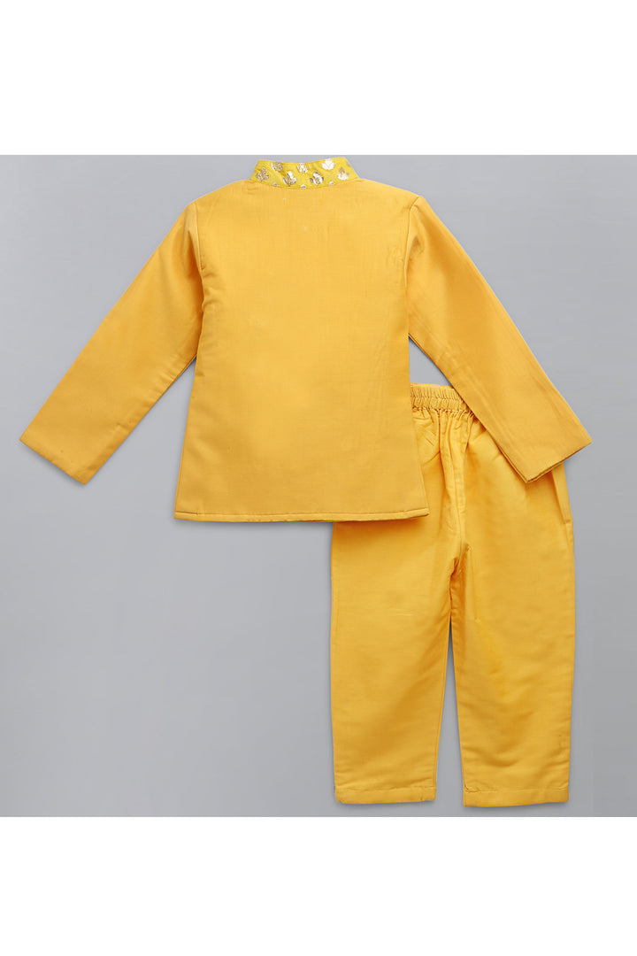 Mustard yellow Silk Bandhgala And Pyjama Set