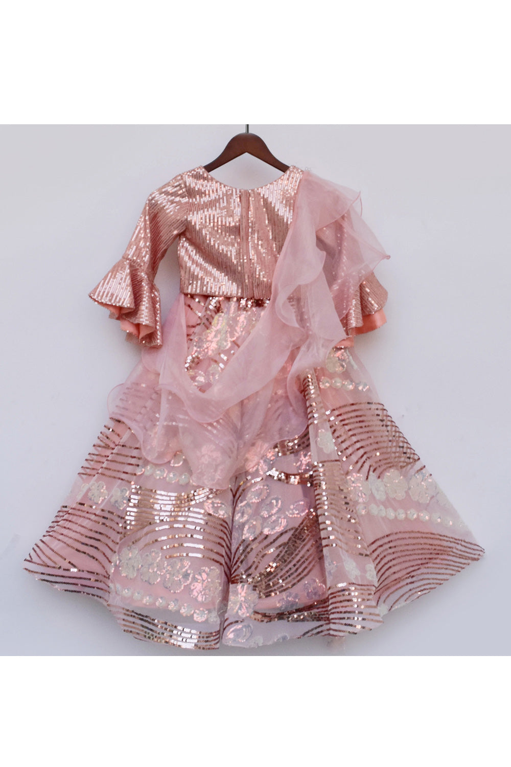 Peach Sequins Embroidered Choli With Lehenga Set