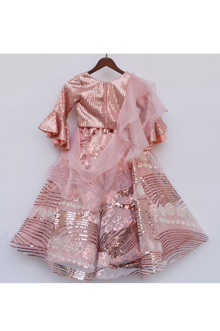 Peach Sequins Embroidered Choli With Lehenga Set
