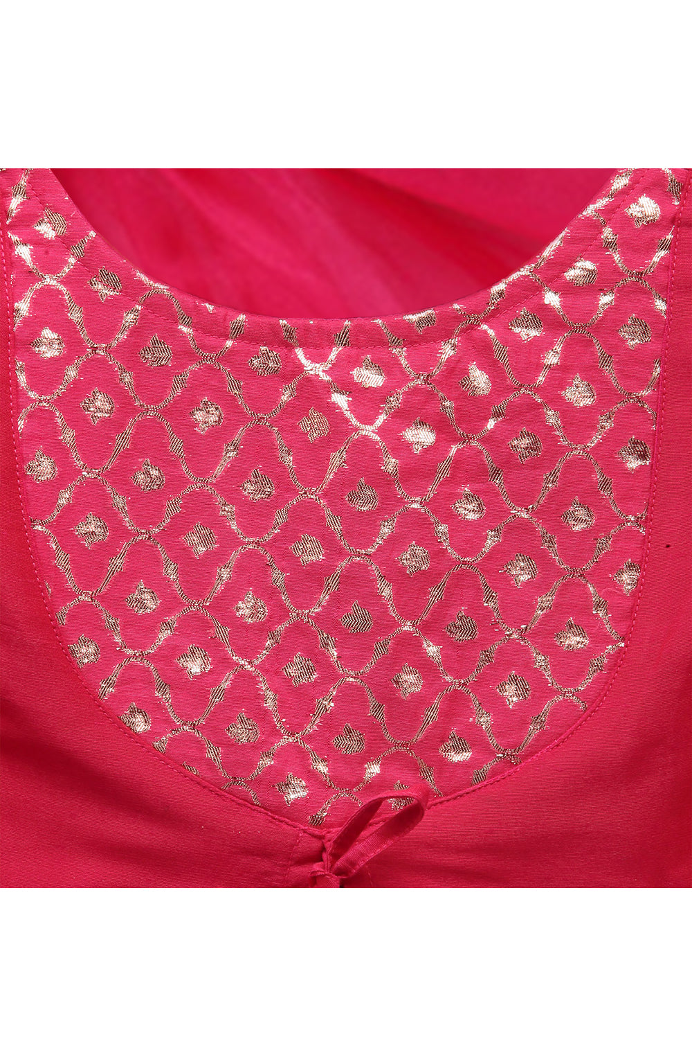 Fuschia Pink Ruffled Top With Cotton Zari Embroidered Lehenga