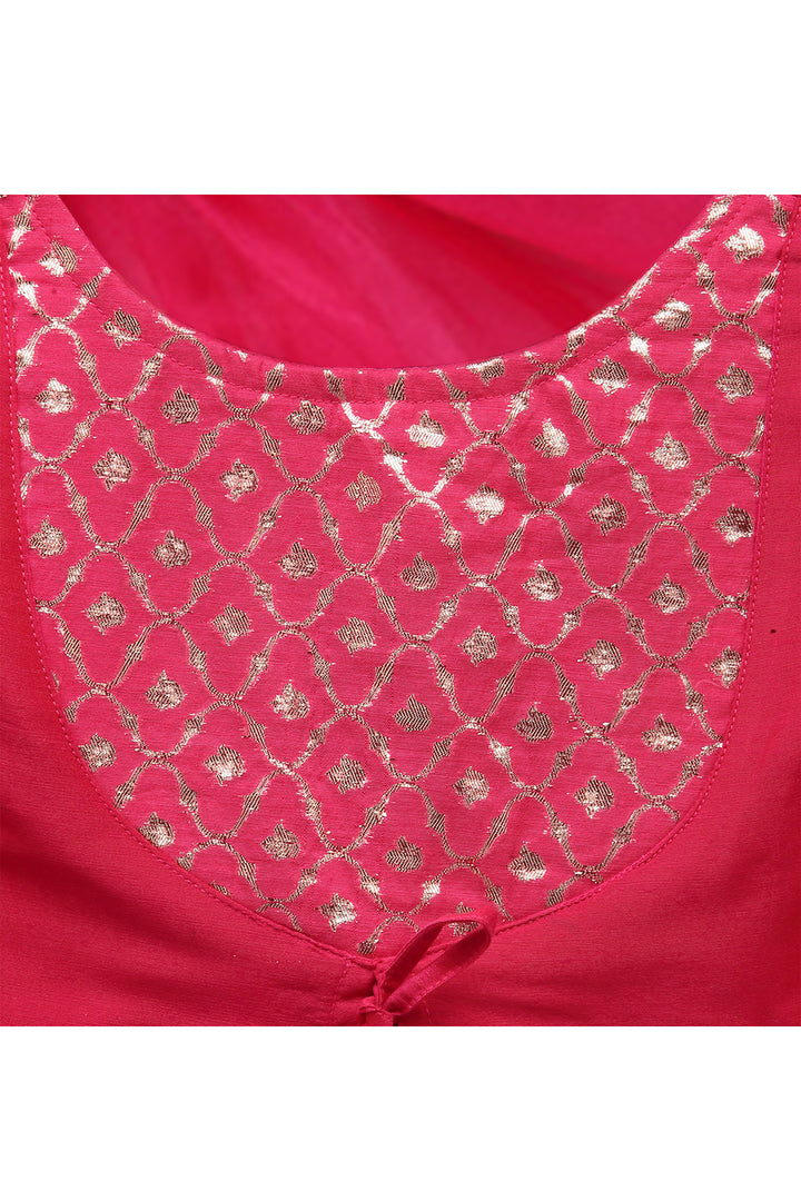 Fuschia Pink Ruffled Top With Cotton Zari Embroidered Lehenga