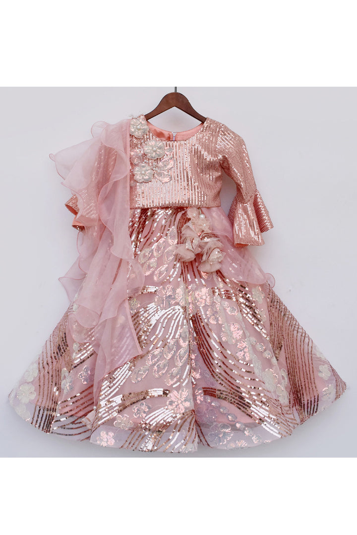 Peach Sequins Embroidered Choli With Lehenga Set