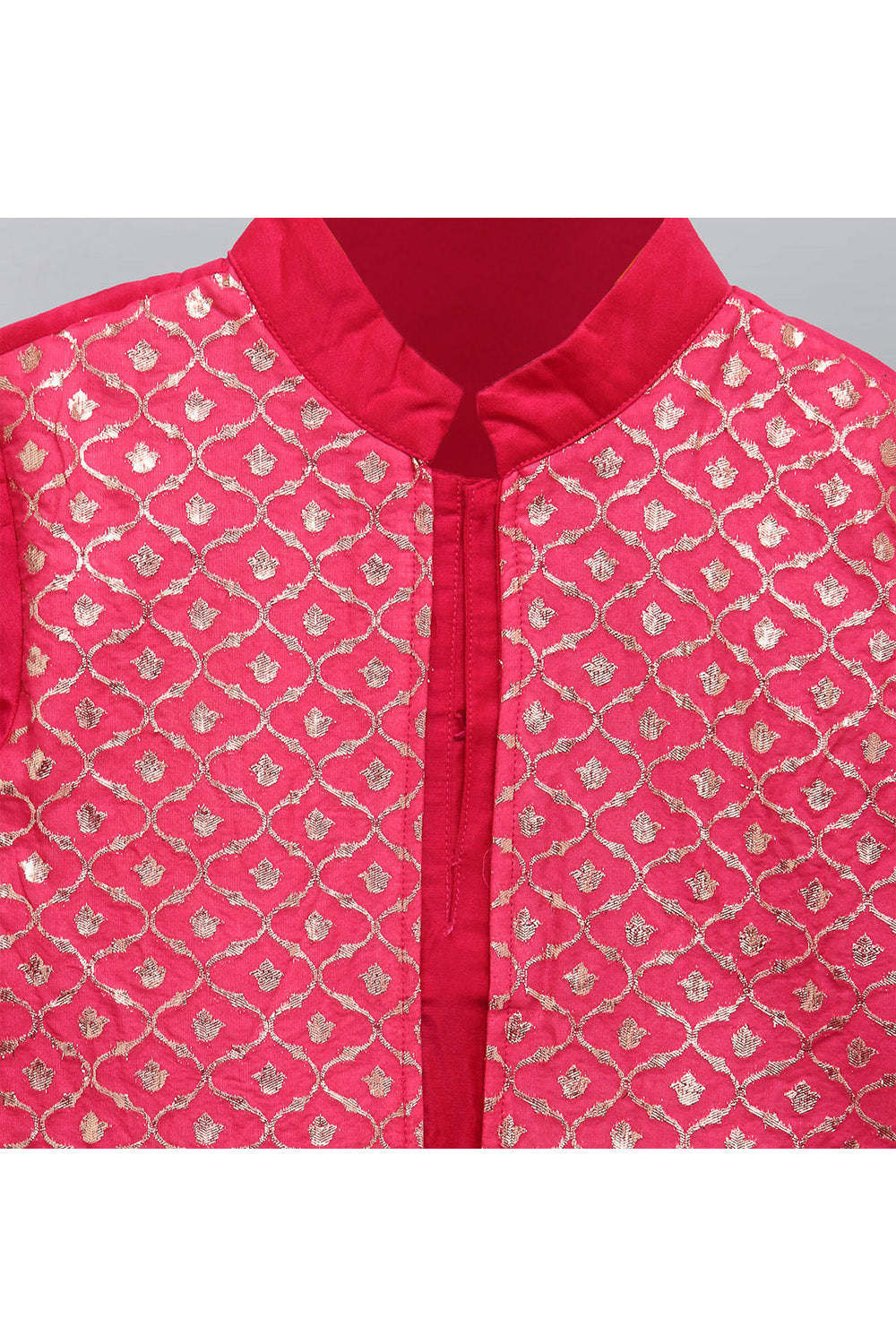 Fuschia Pink Cotton Silk kurta With Attached Jacket Pyjama Set