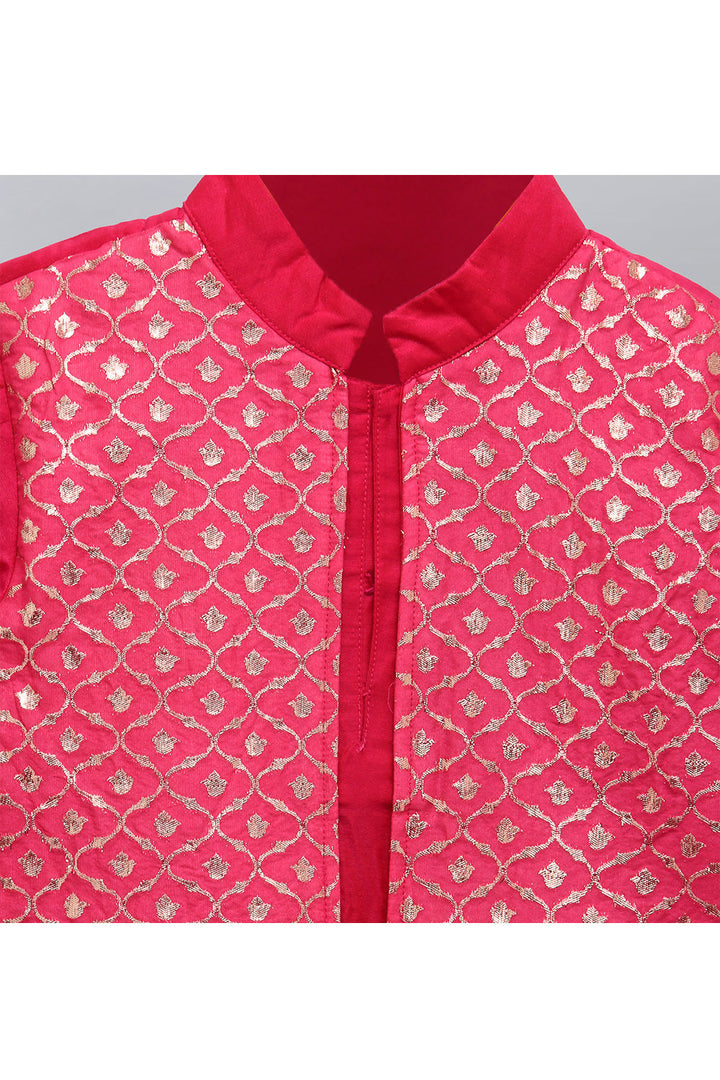 Fuschia Pink Cotton Silk kurta With Attached Jacket Pyjama Set