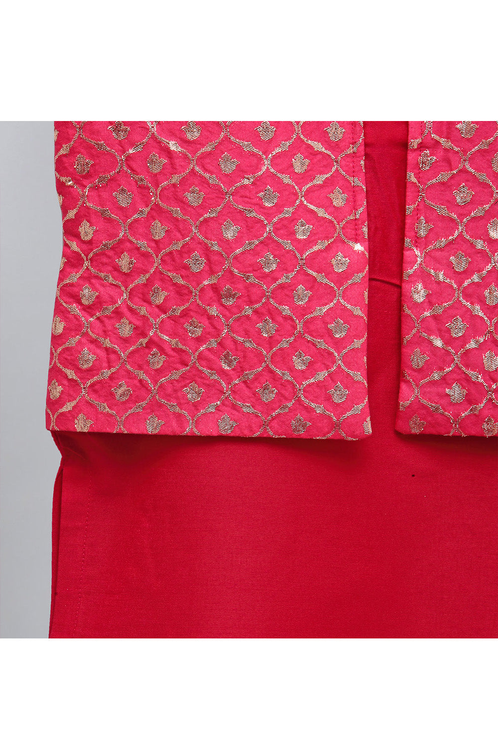 Fuschia Pink Cotton Silk kurta With Attached Jacket Pyjama Set