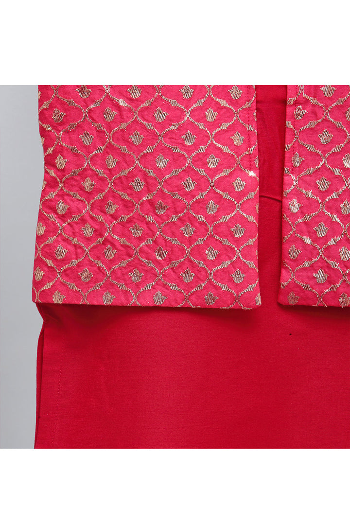 Fuschia Pink Cotton Silk kurta With Attached Jacket Pyjama Set