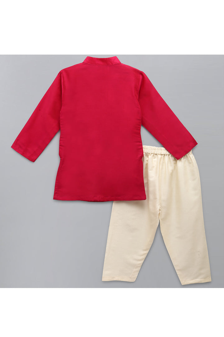 Fuschia Pink Cotton Silk kurta With Attached Jacket Pyjama Set