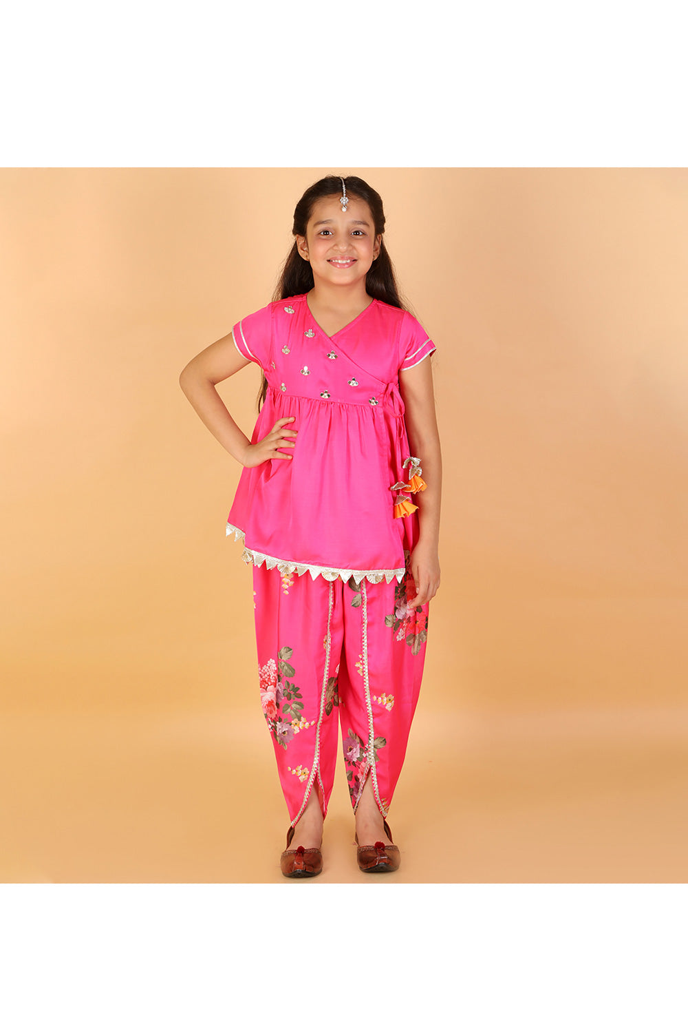 Pink Embroidered Peplum Style Top With Dhoti Set