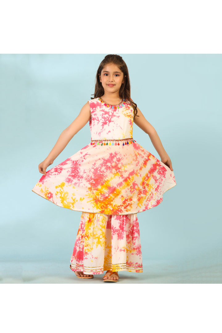 Multicolor Printed Peplum Style Cotton Top With Palazzo Set