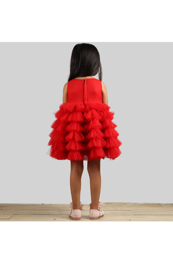 Red sequins sleeveless frills dress
