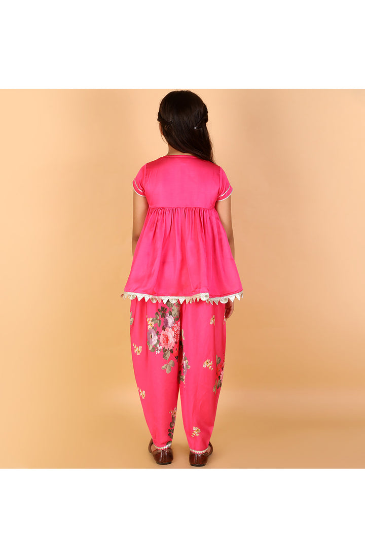 Pink Embroidered Peplum Style Top With Dhoti Set