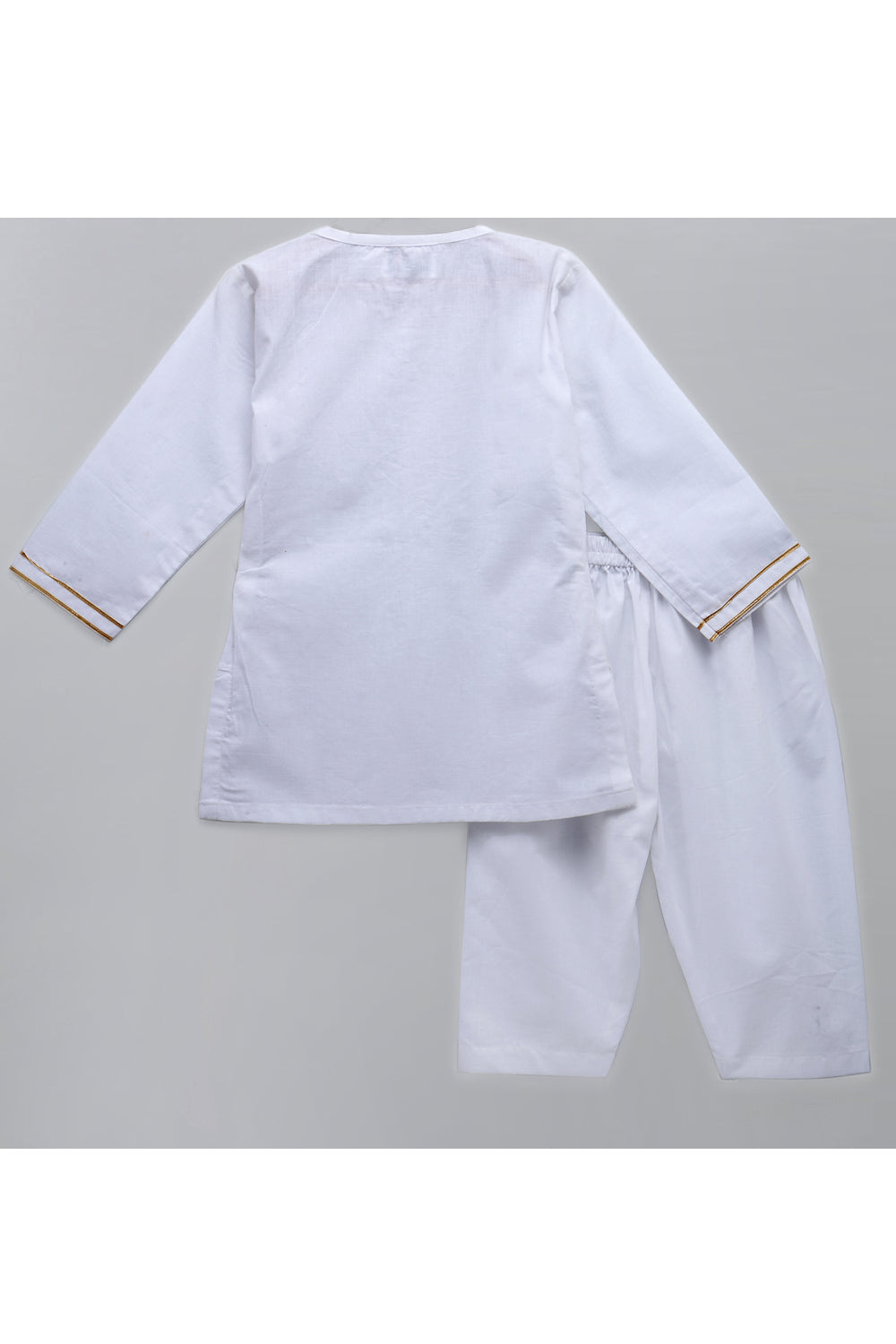 White Tricolor Pom Pom Kurta With Pyjama Set