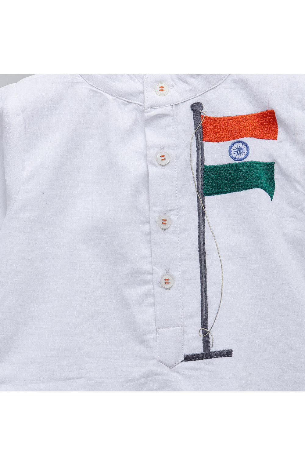 White Indian Flag Embroidered Kurta With Off White Pyjama