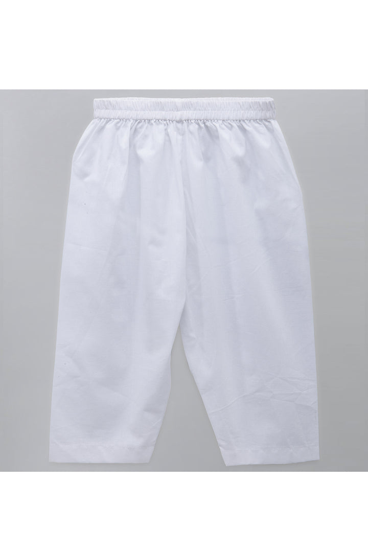 White Tricolor Pom Pom Kurta With Pyjama Set