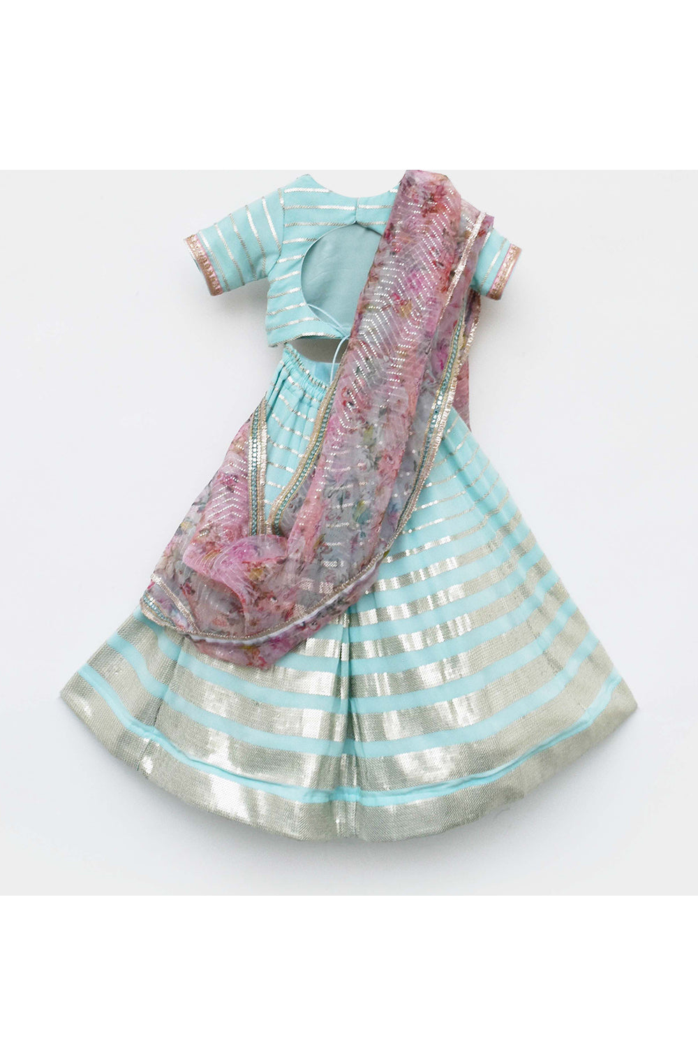 Light blue sequins stripes choli lehenga set