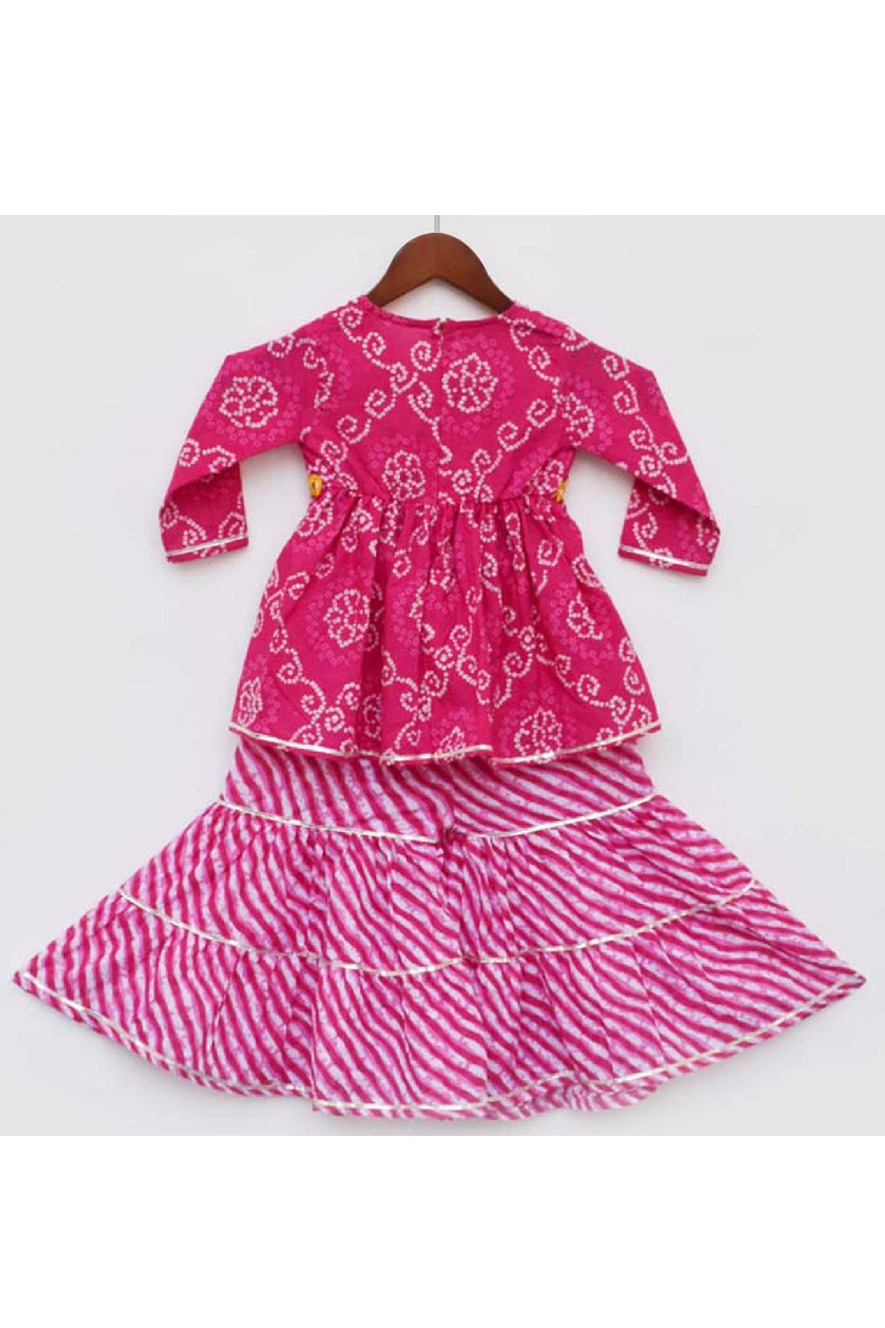 Pink Printed Cotton Peplum Style Top With Sharara Set