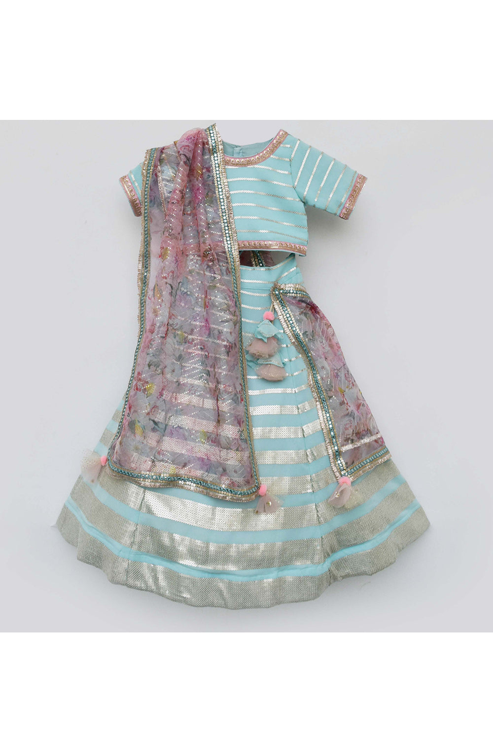 Light blue sequins stripes choli lehenga set