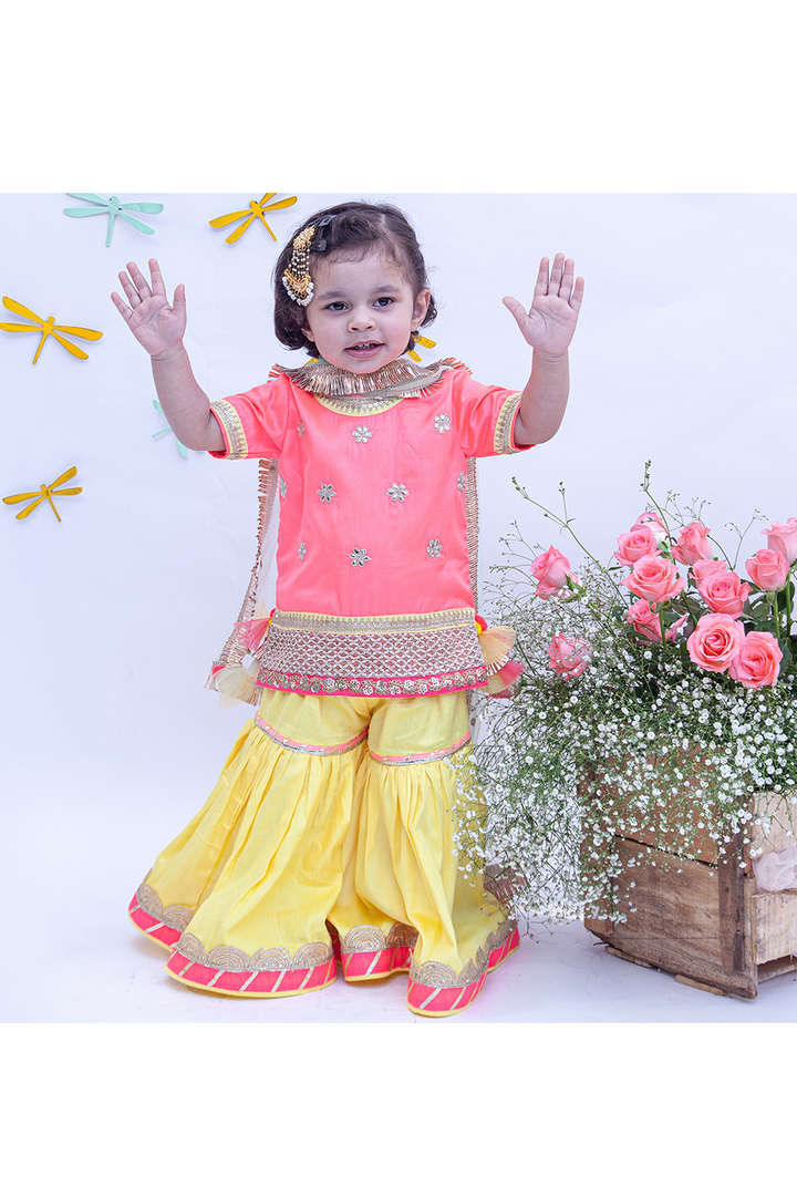 Floral embroidered kurti and sharara with dupatta