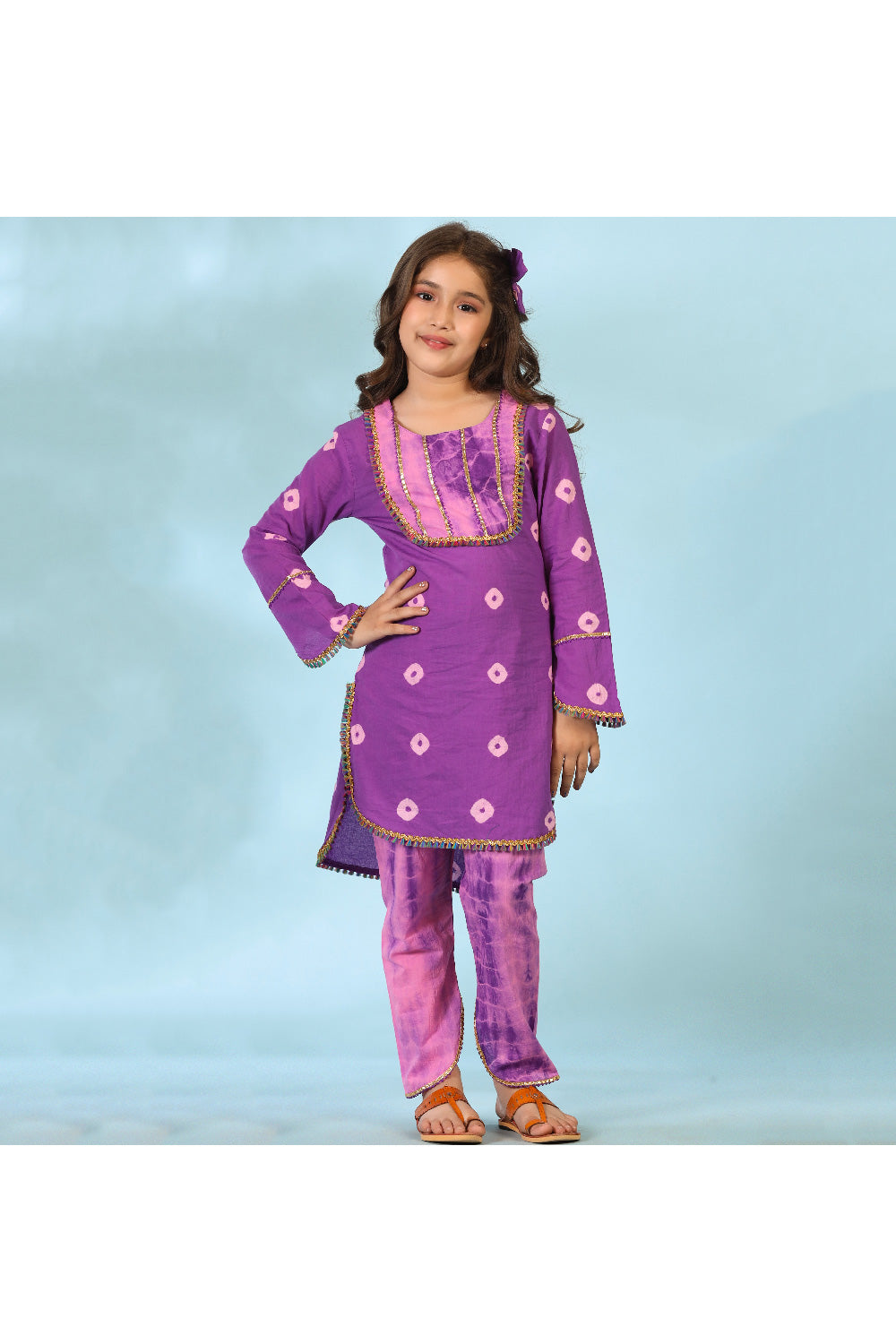 Purple Printed And Gota Detailing Kurta With Pant Set