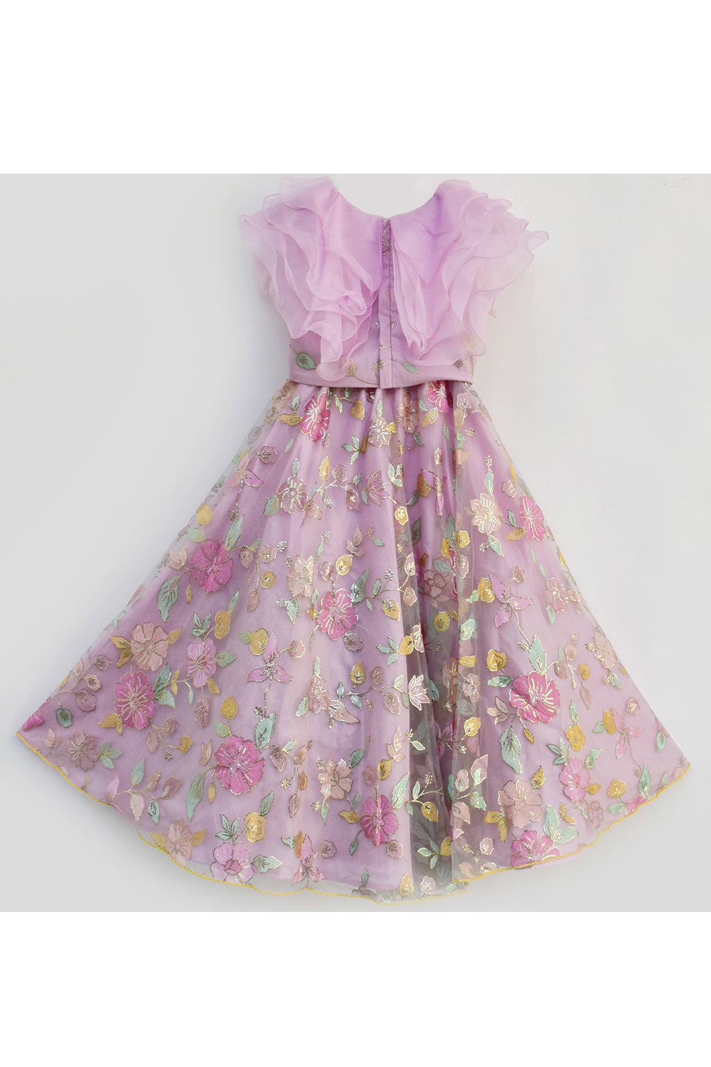 Lilac Ruffle Top With Floral Embroidered Lehenga Set