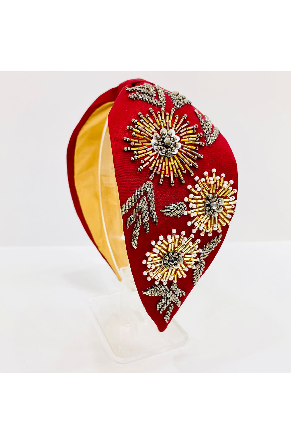 Maroon pure crepe floral theme hairband